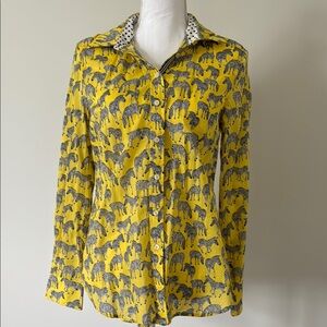 Talbots Yellow Notched Collar Long Sleeve Shirt